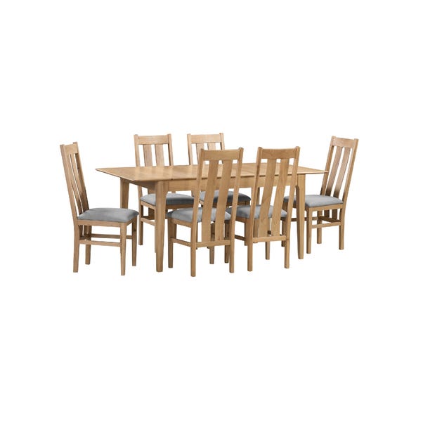 Cotswold Rectangular Extendable Dining Table with 6 Chairs, Solid Oak image 1 of 10