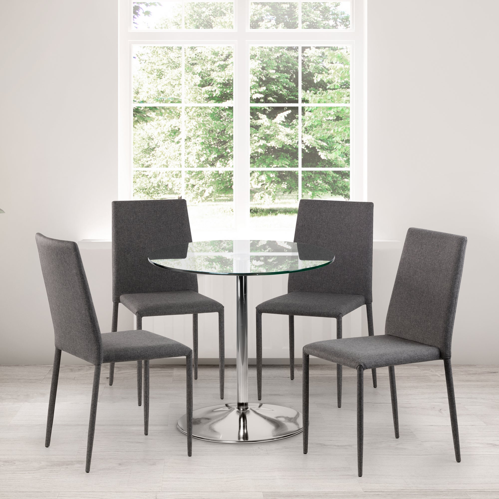 Kudos 4 Seater Round Glass Top Pedestal Dining Table Silver Chrome