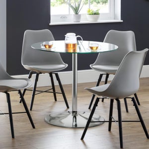 Kudos 4 Seater Round Glass Top Pedestal Dining Table- Silver
