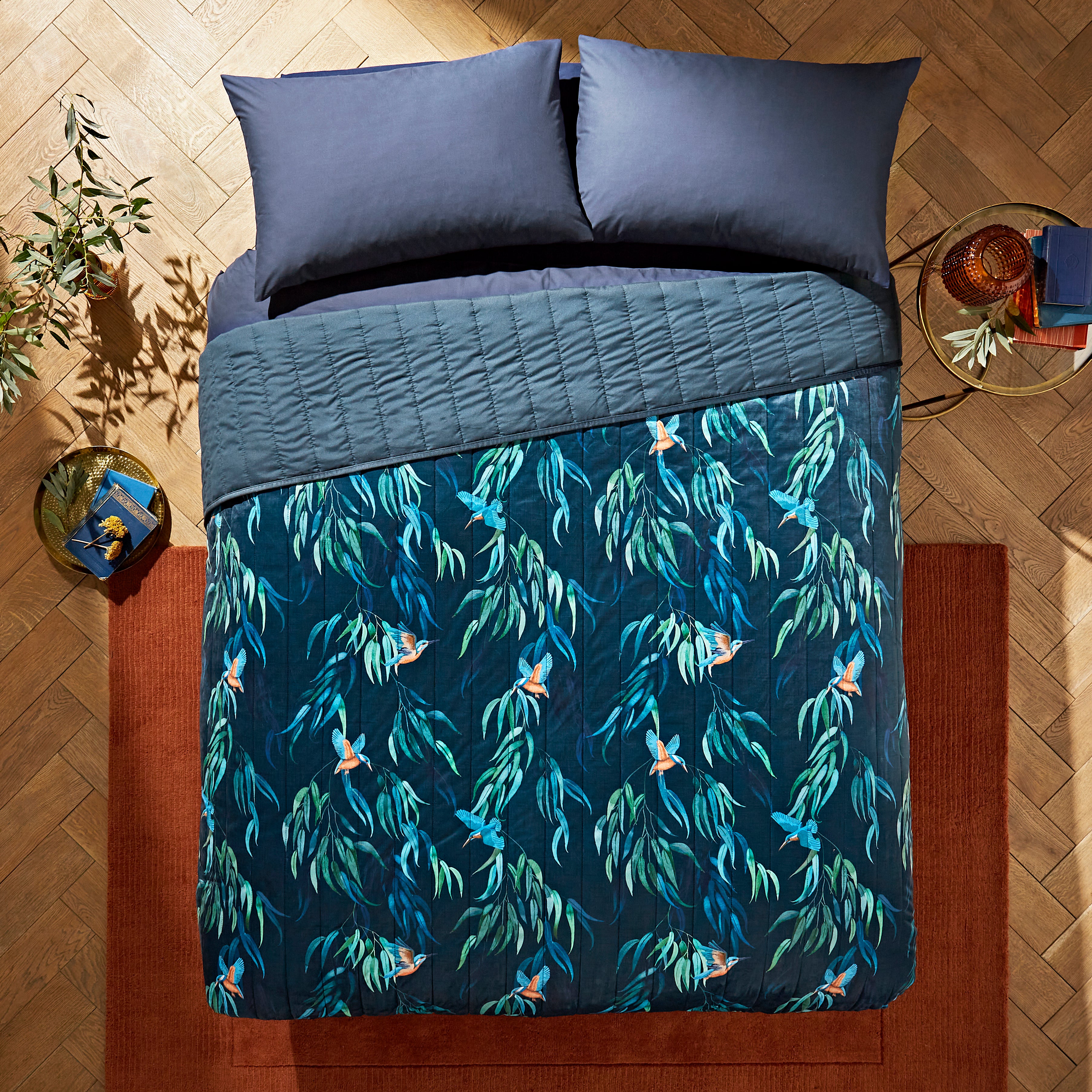 Kingfisher Peacock Bedspread Greenblue
