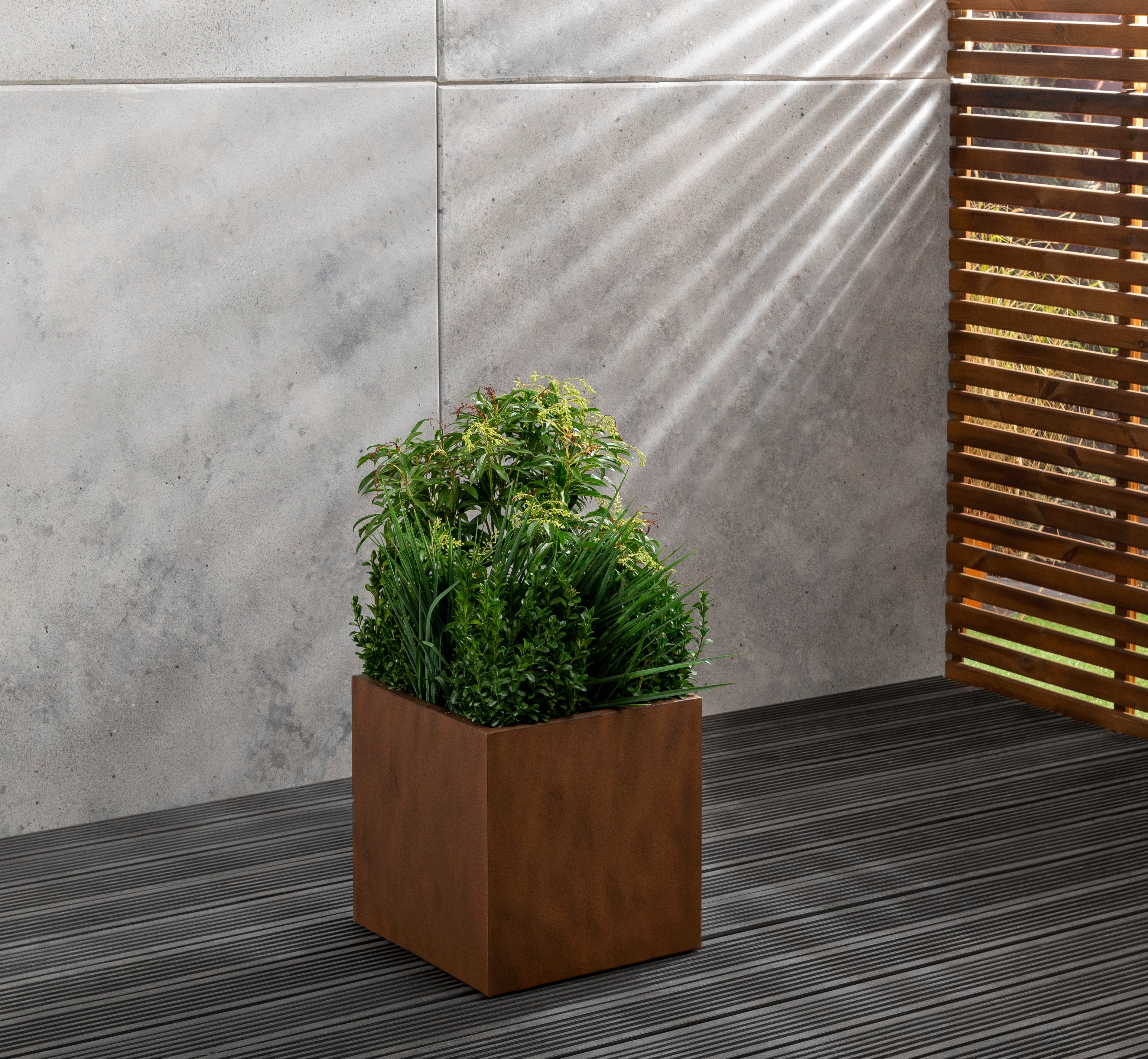 Rust Effect Square Planter Brown