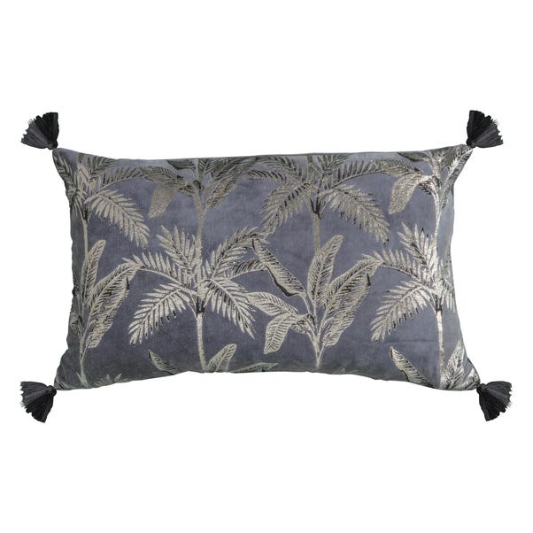 Palm Tassel Velvet Cushion Grey undefined