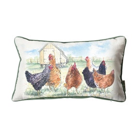 Aquarelle Chickens Cushion    