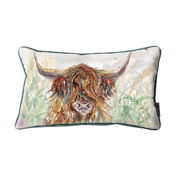 Aquarelle Highland Cow Cushion     MultiColoured undefined
