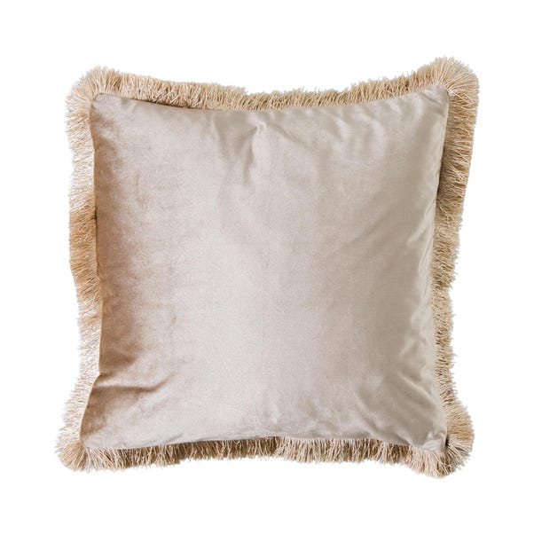 Fringed Velvet Cushion Natural