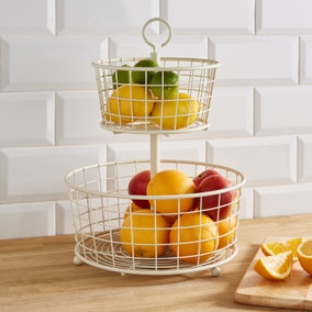 Cream 2 Tier Fruit Basket