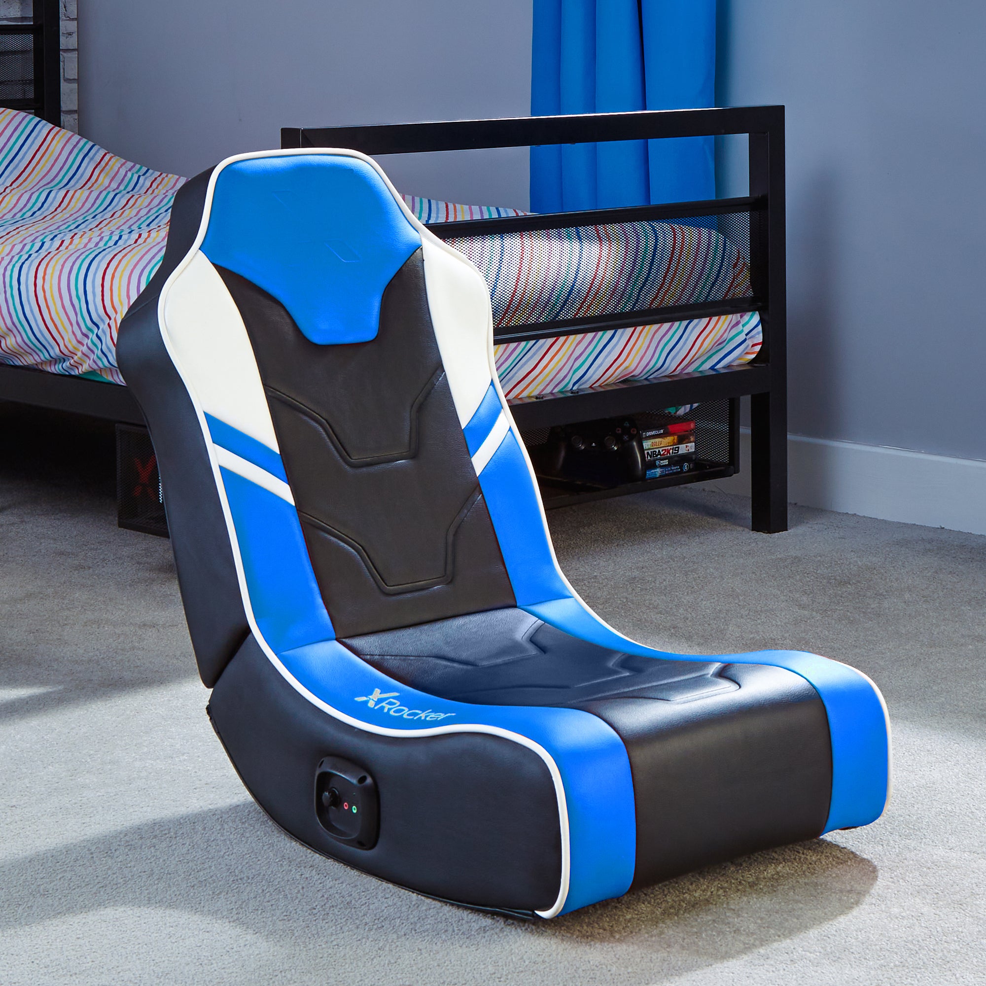 X Rocker Shadow 20 Stereo Audio Floor Rocker Gaming Chair Blue