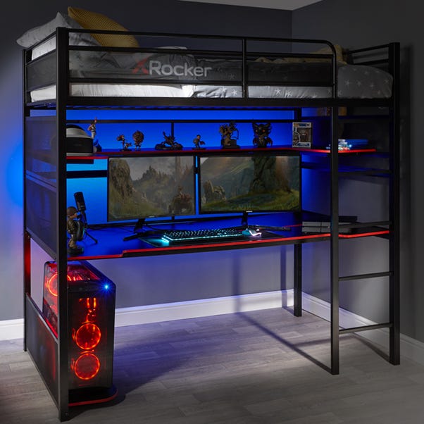 X Rocker Battlebunk Gaming High Sleeper Bunk Bed with Shelf & Desk  image 1 of 8