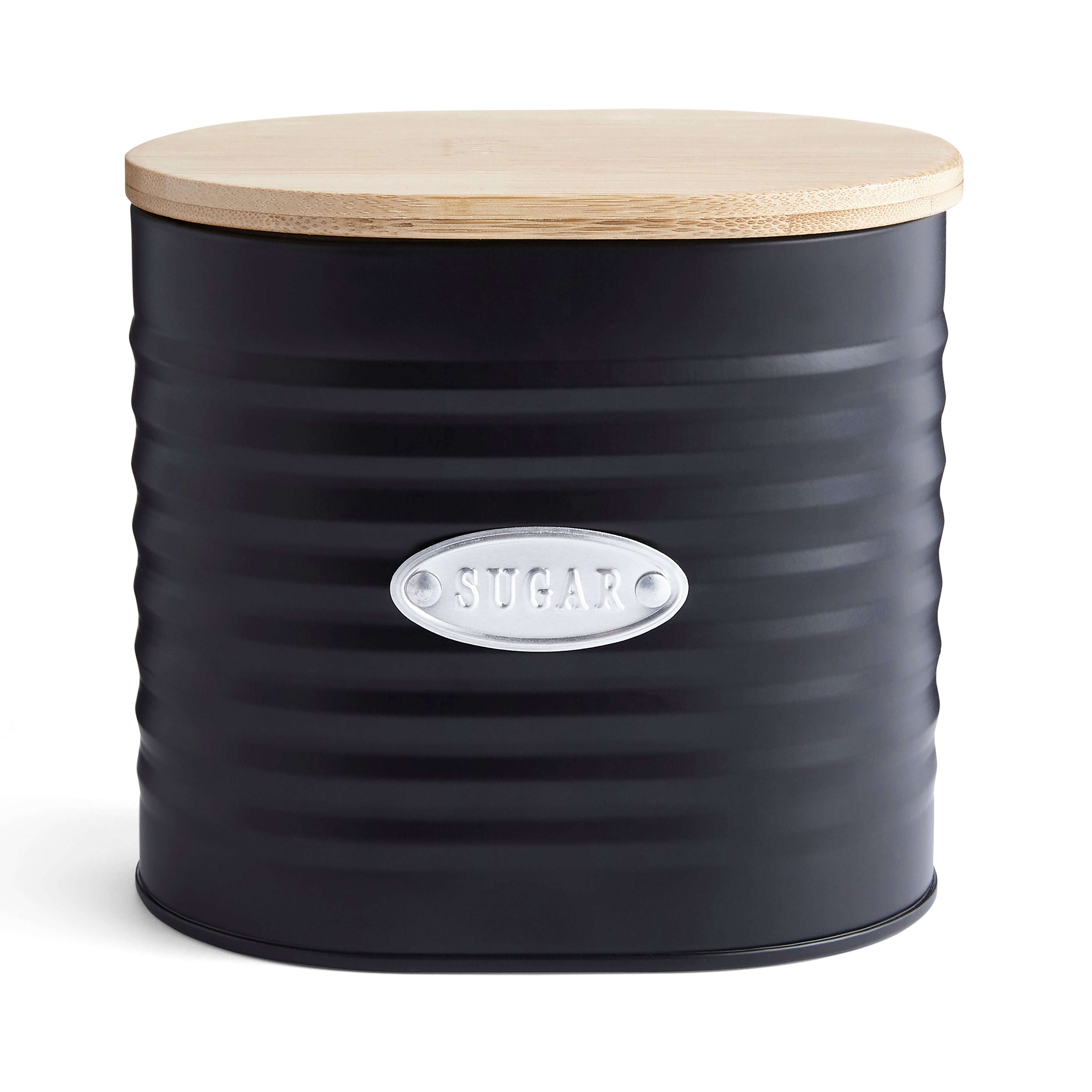 Metal Sugar Canister with Badge Black