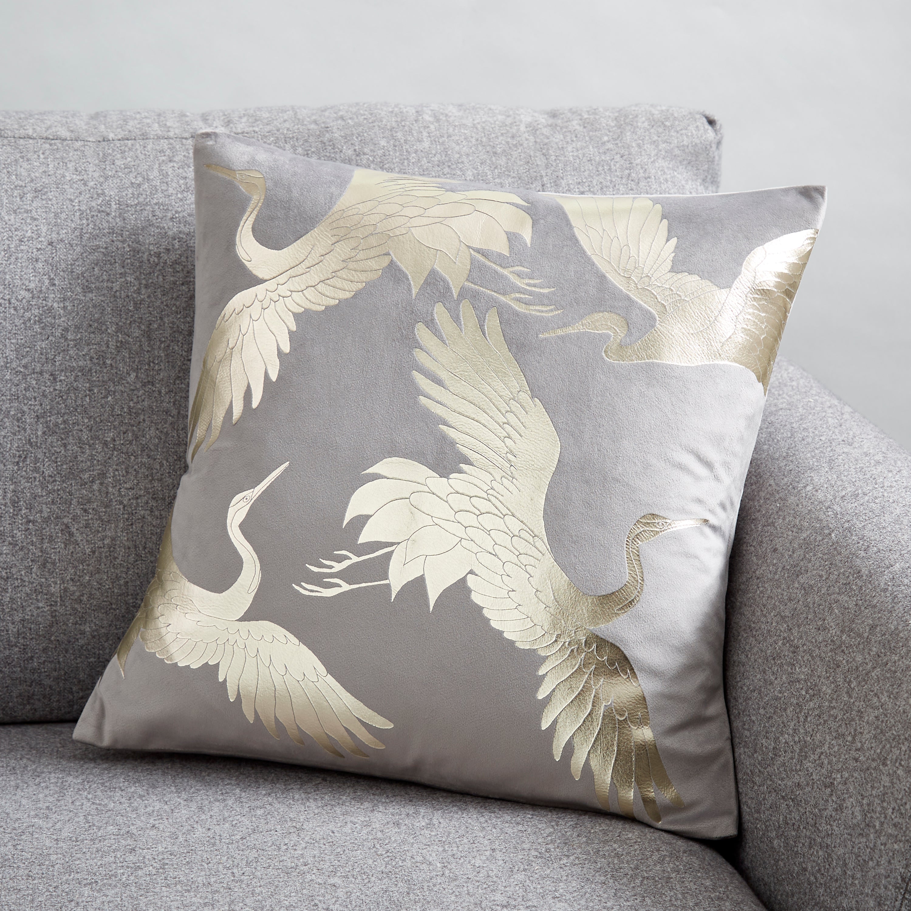 Crane Foil Print Cushion Champagne