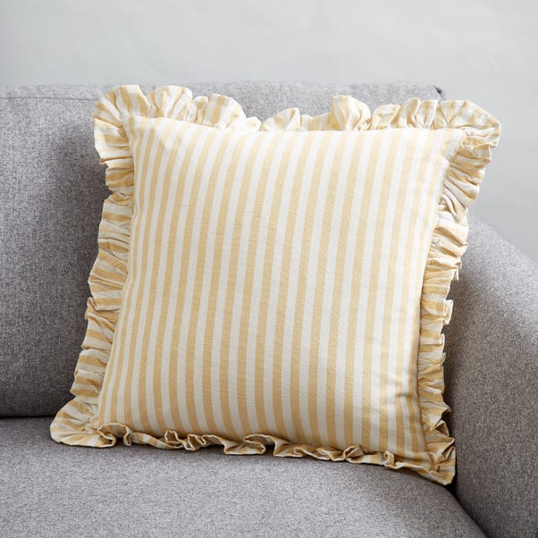 Frilled Stripe Cushion Cover Ochre (Yellow)