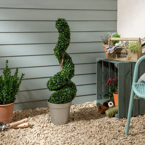Click to view product details and reviews for Artificial Spiral Topiary In Silver Pot 70cm.