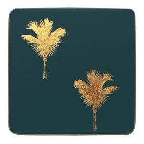 Set of 4 Luxe Palm Metallic Corkback Coasters