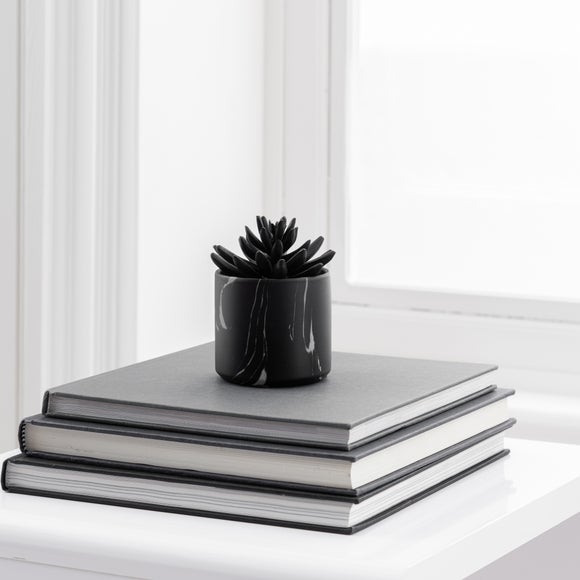 Artificial Succulent In Black Marble Plant Pot