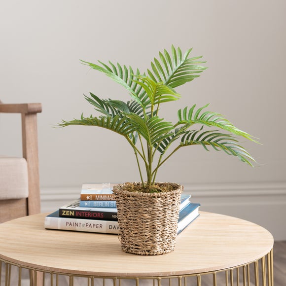 Artificial Small Palm In Woven Plant Pot