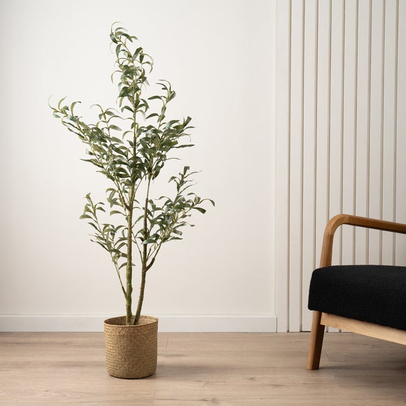 Artificial Slim Silhouette Olive Tree In Black Plant Pot