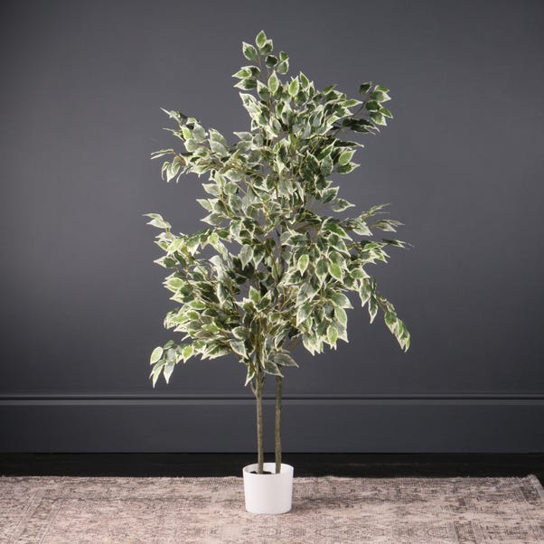 Artificial Variegated Ficus Tree in White Plant Pot image 1 of 2