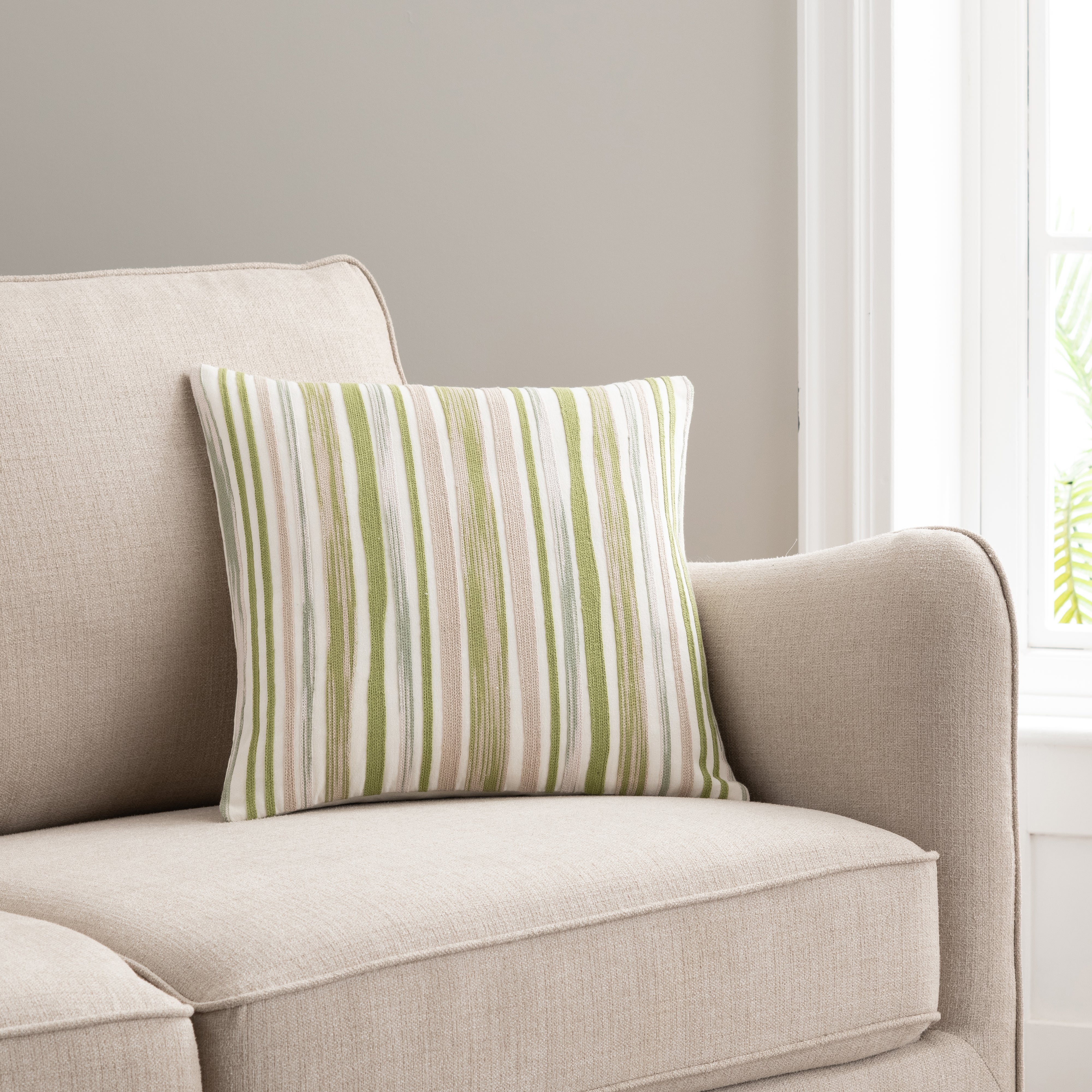 Stripe Embroidery Cushion Green