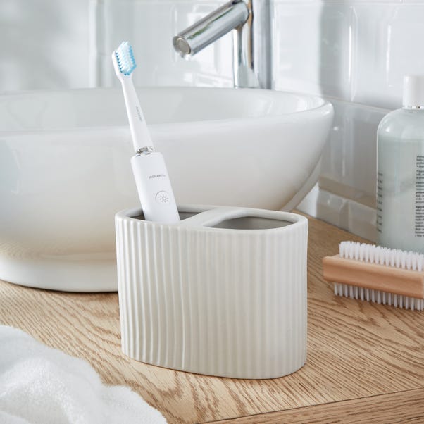 Ceramic Ribbed Electric Toothbrush Holder image 1 of 3