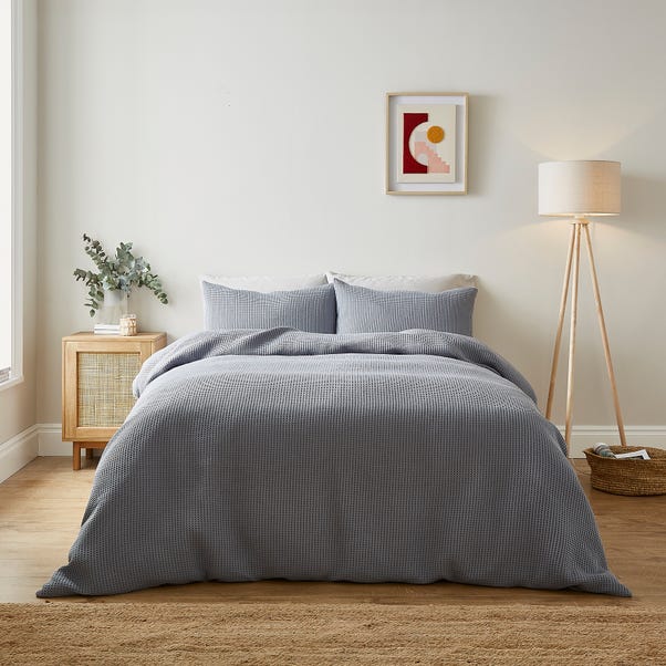 Liora Waffle Duvet Cover and Pillowcase Set Grey  undefined