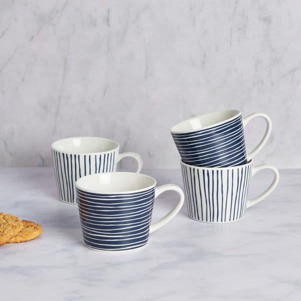 Set of 4 Blue and White Stripe Mugs image 1 of 1