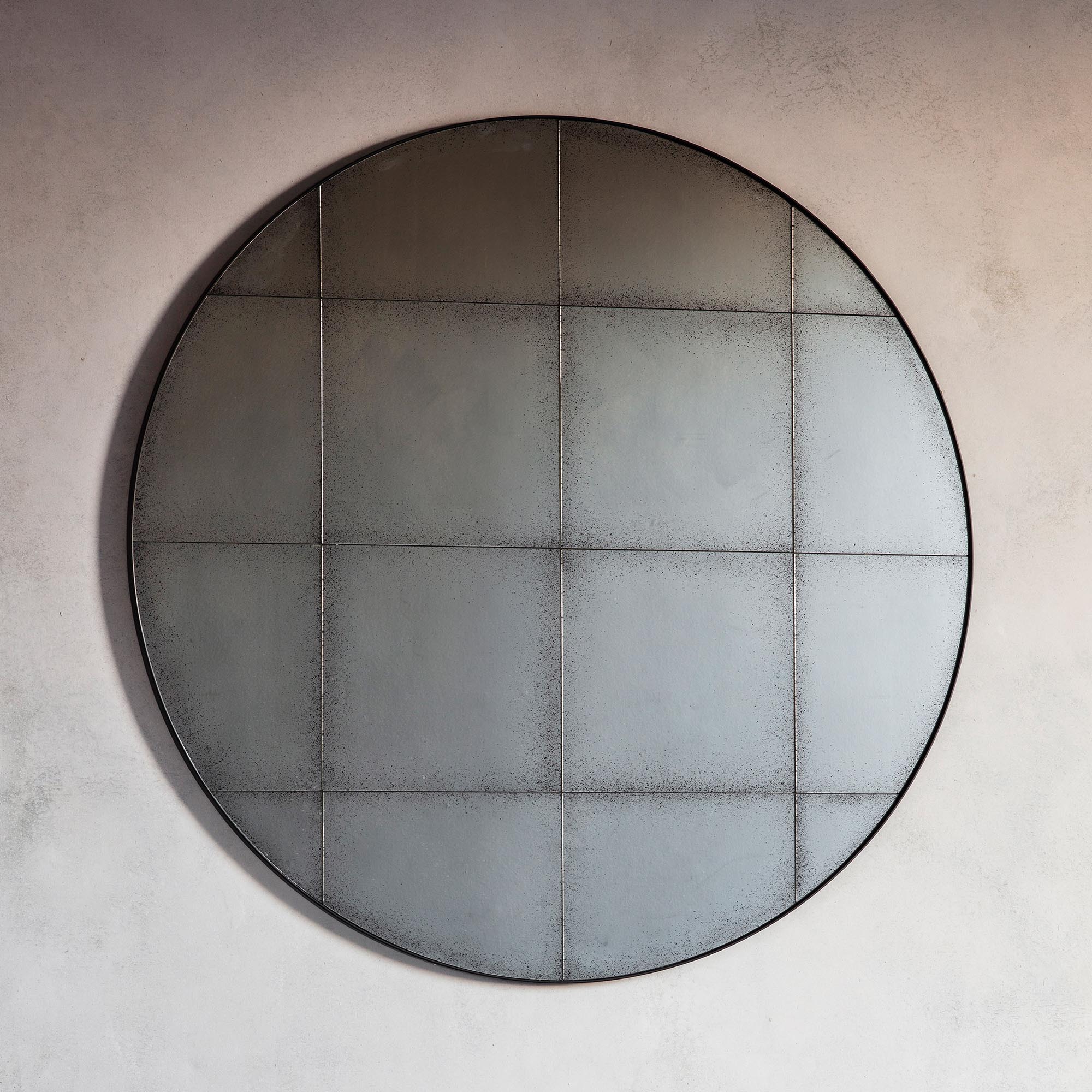 Loretto Window Distressed Round Wall Mirror