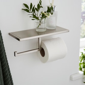 London Toilet Roll Holder and Shelf Brushed Chrome