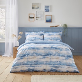 Watercolour Landscape Blue Duvet Cover and Pillowcase Set