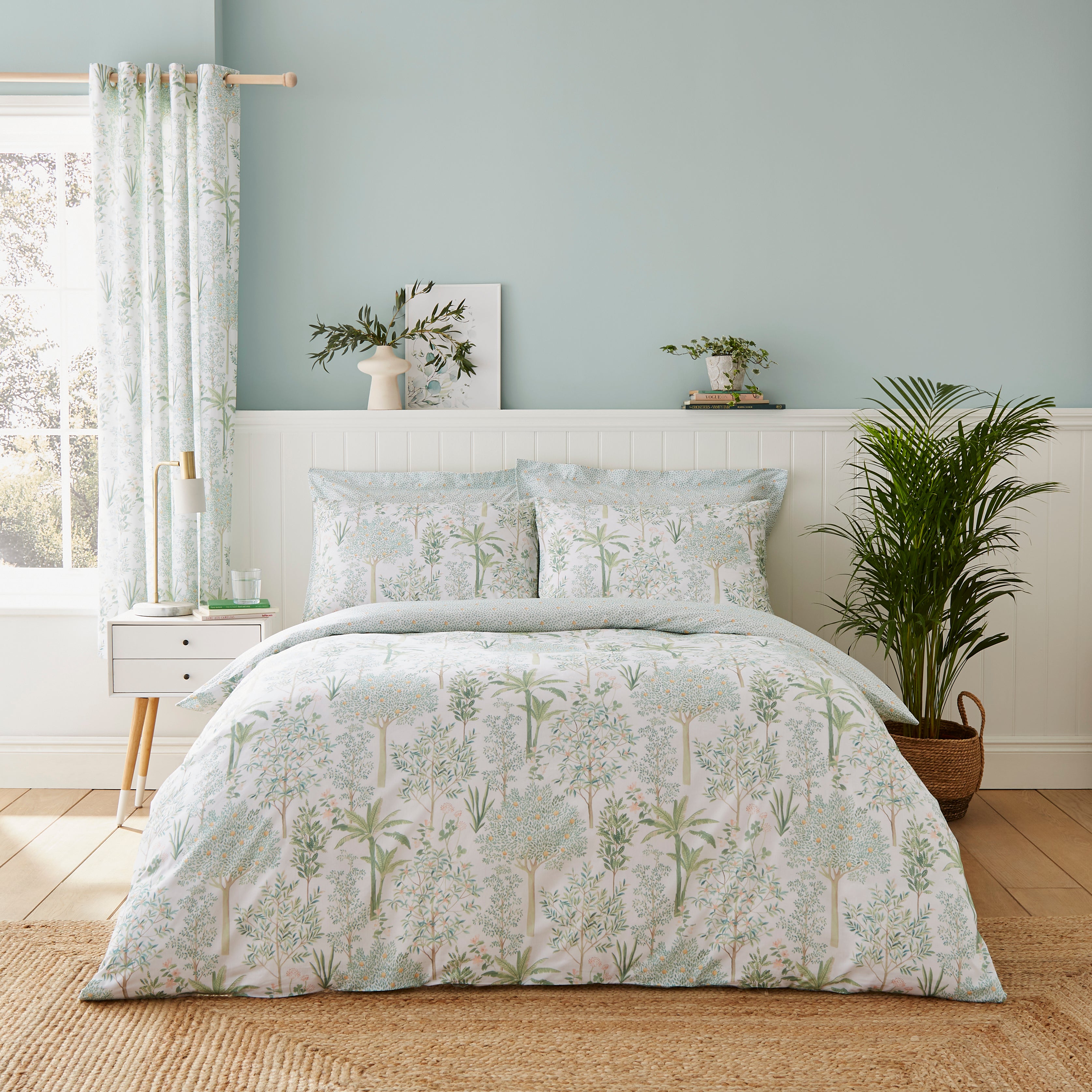 Botanical Trees Sage Duvet Cover And Pillowcase Set Greenwhite