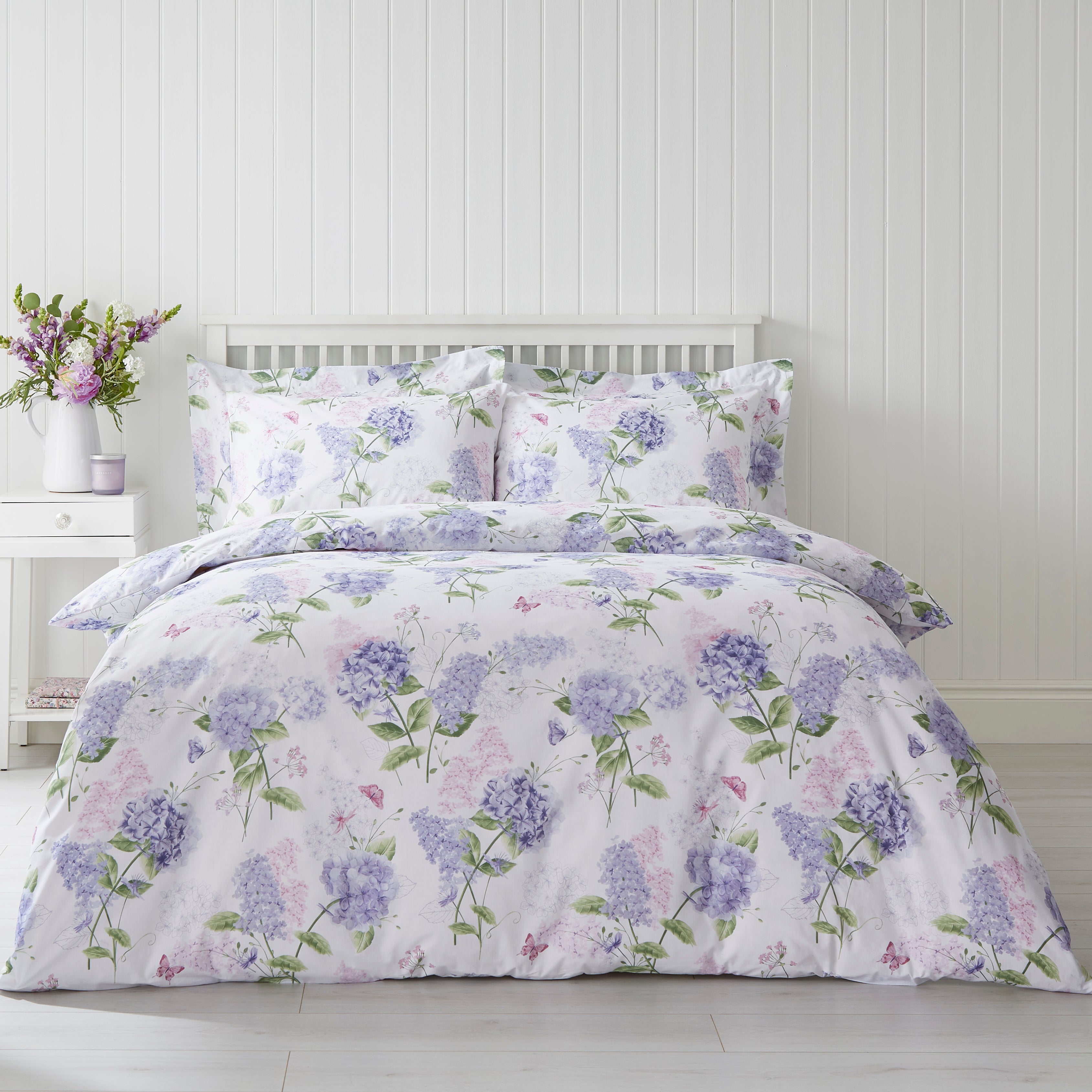 Wild Hydrangea Lilac Duvet Cover And Pillowcase Set Purplewhitegreen