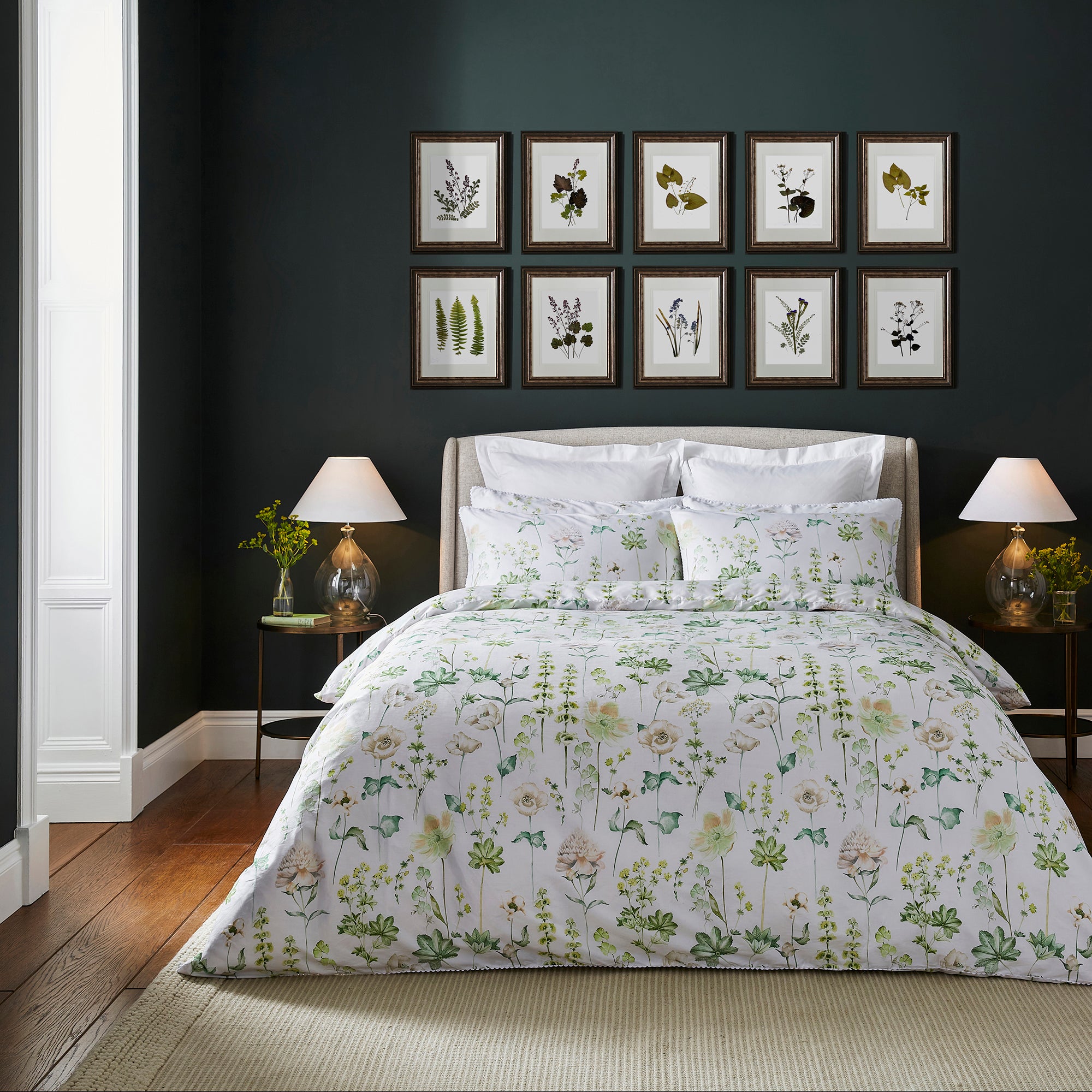 Dorma Flora Botanica Cotton Duvet Cover And Pillowcase Set Whitegreen