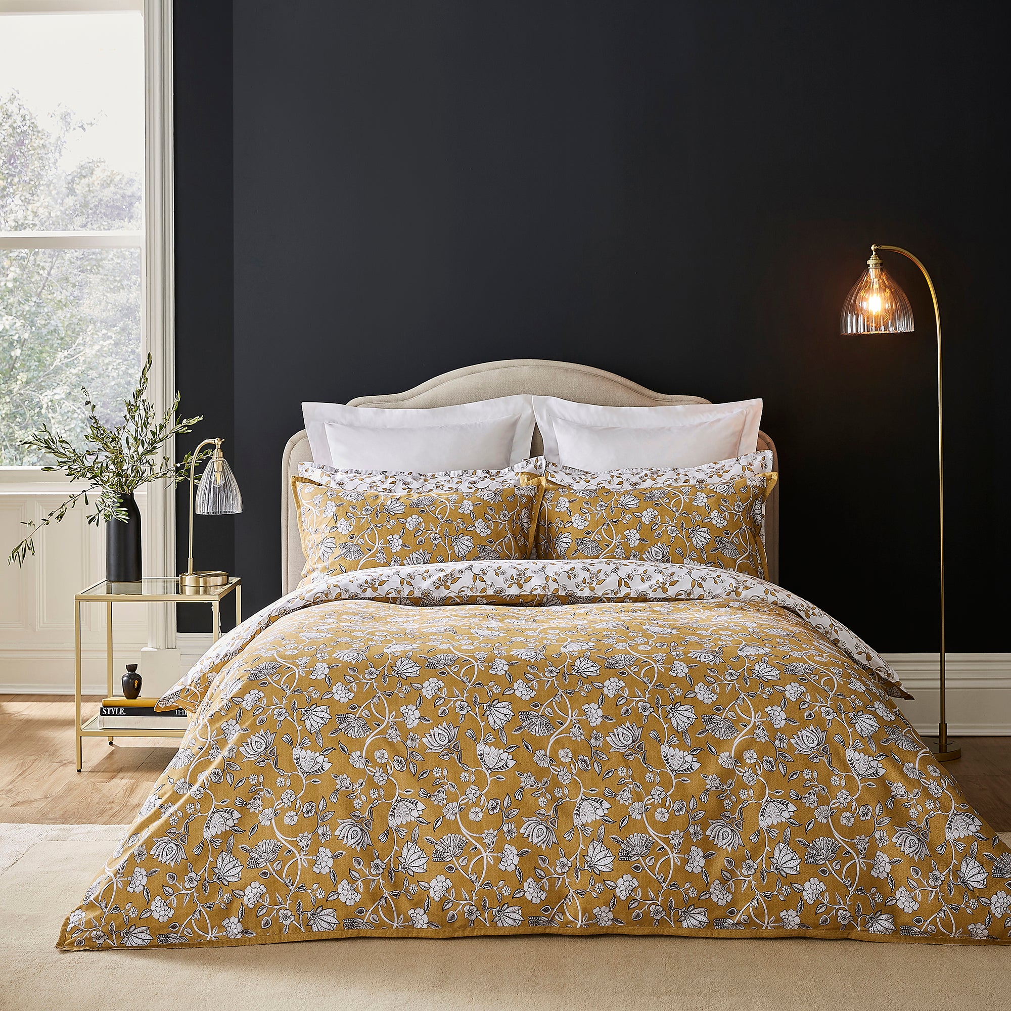 Dorma Evander Ochre Cotton Duvet Cover and Pillowcase Set yellow