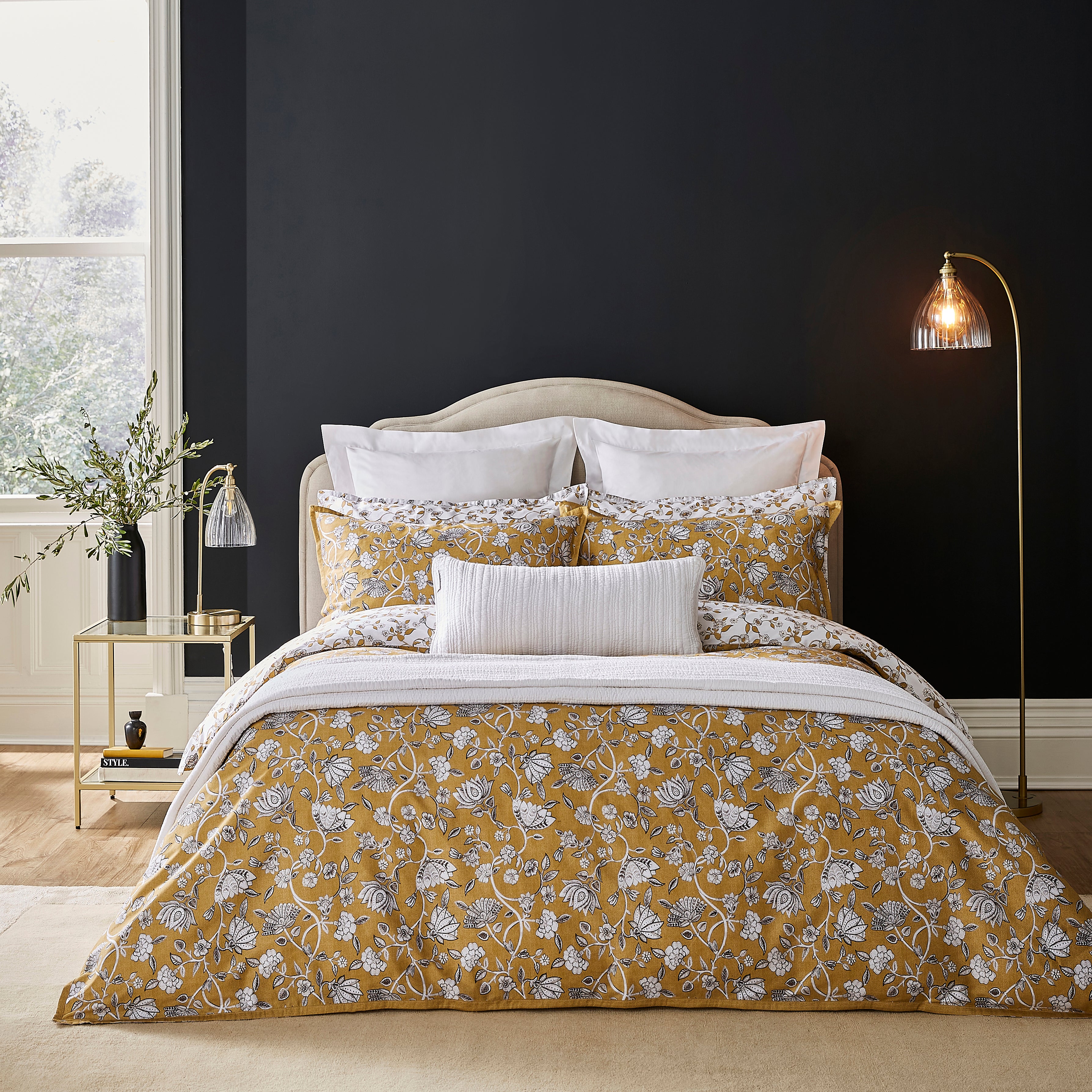 Dorma Evander Ochre Cotton Duvet Cover and Pillowcase Set | Dunelm