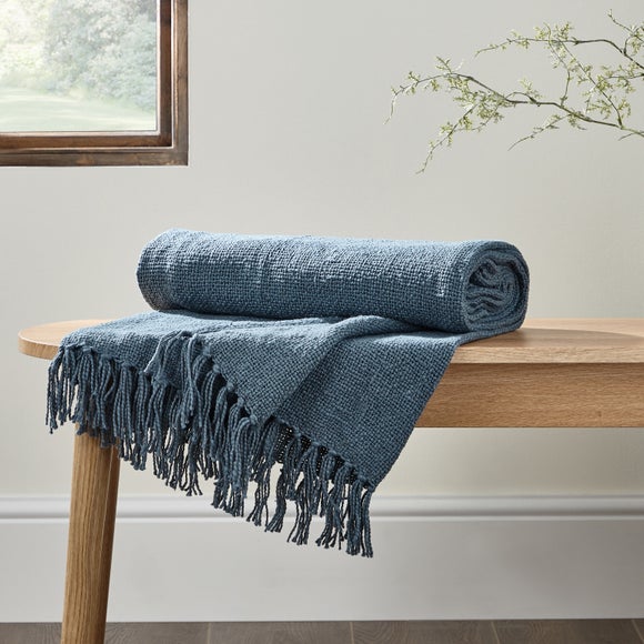 Aris Cotton Weave Black Throw Dunelm