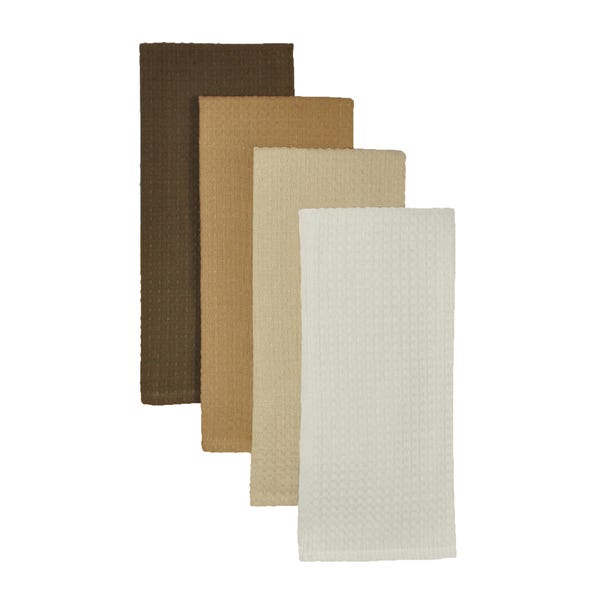 Isabelle Waffle Pack of 4 Tea Towels Neutrals image 1 of 3