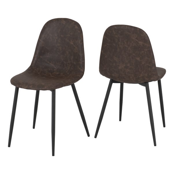 Athens Set of 2 Dining Chairs, Brown Faux Leather image 1 of 6