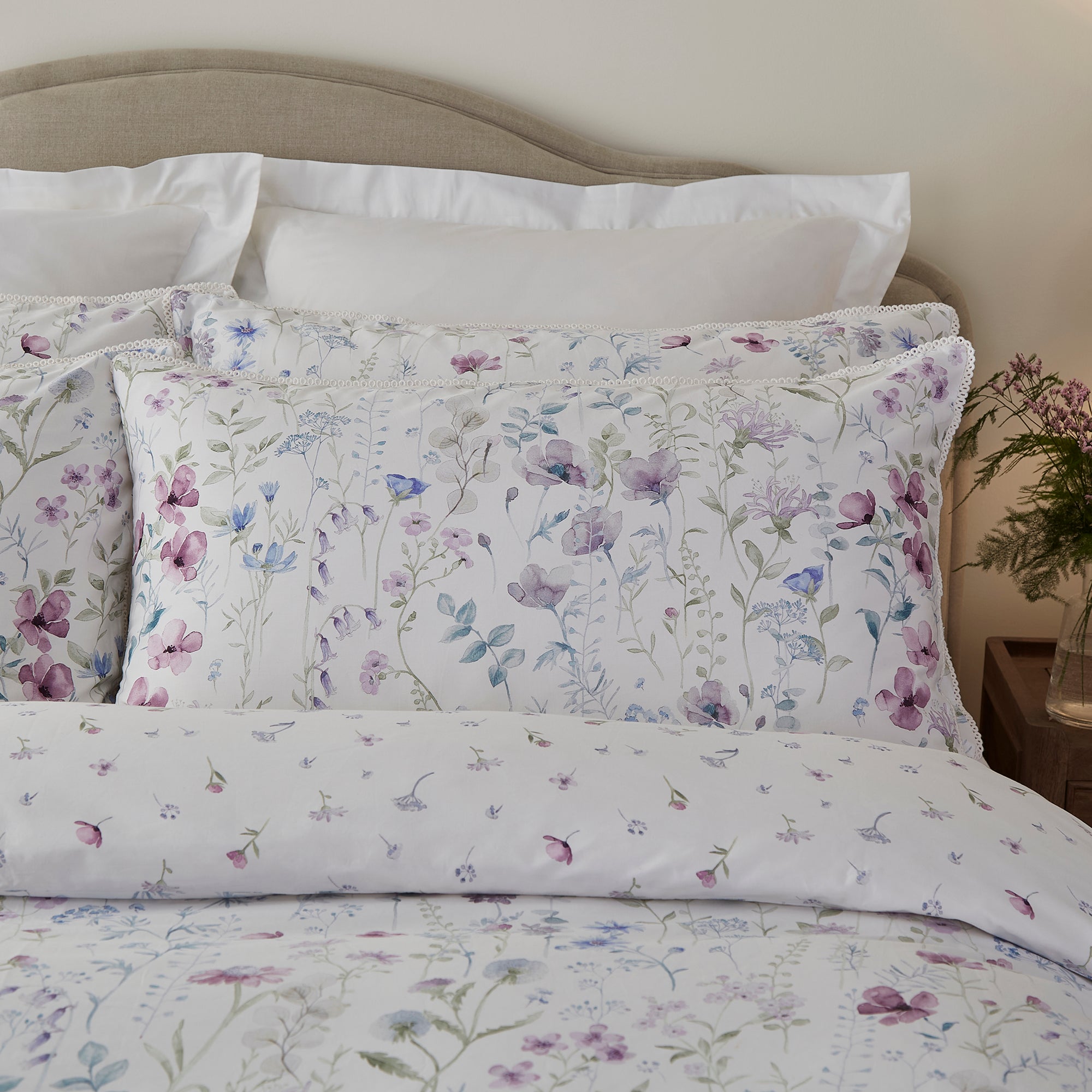 Dorma Wildflower Mauve Cotton Duvet Cover and Pillowcase Set | Dunelm