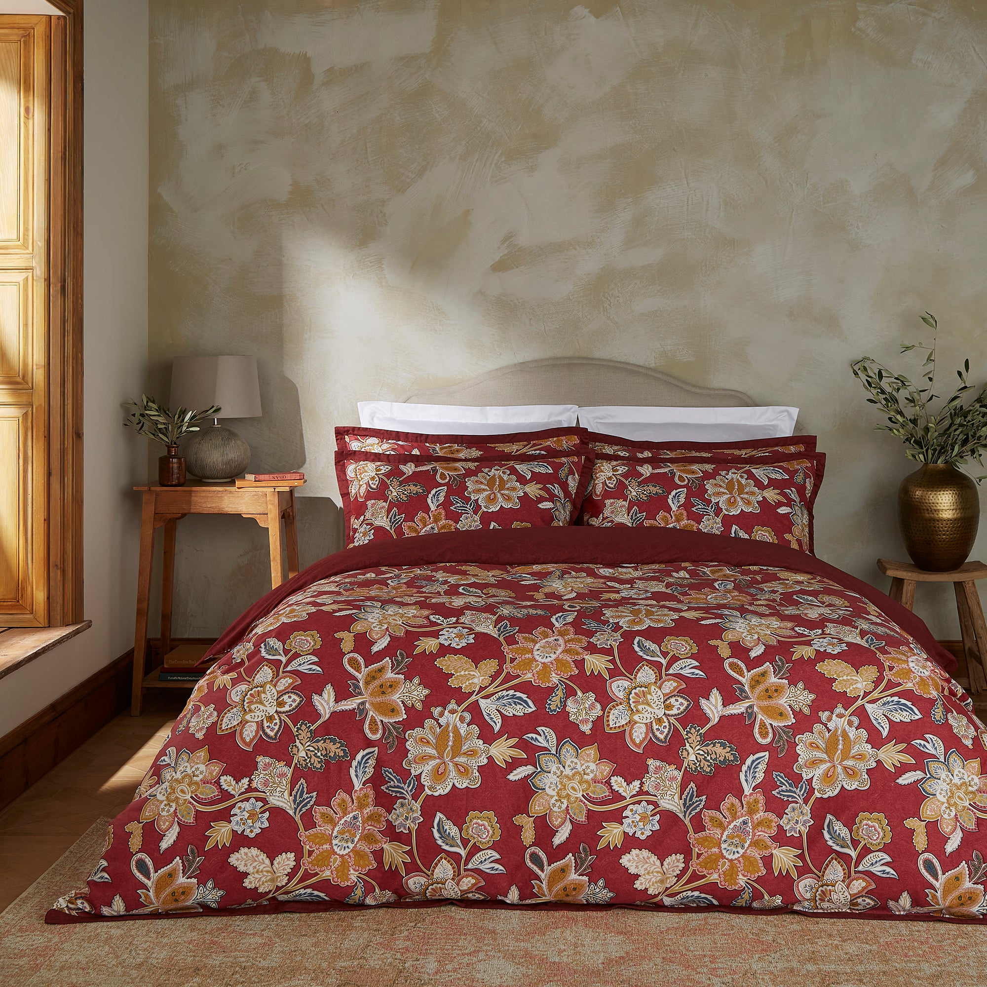 Dorma Samira Saffron Red Cotton Duvet Cover and Pillowcase Set Red/Orange