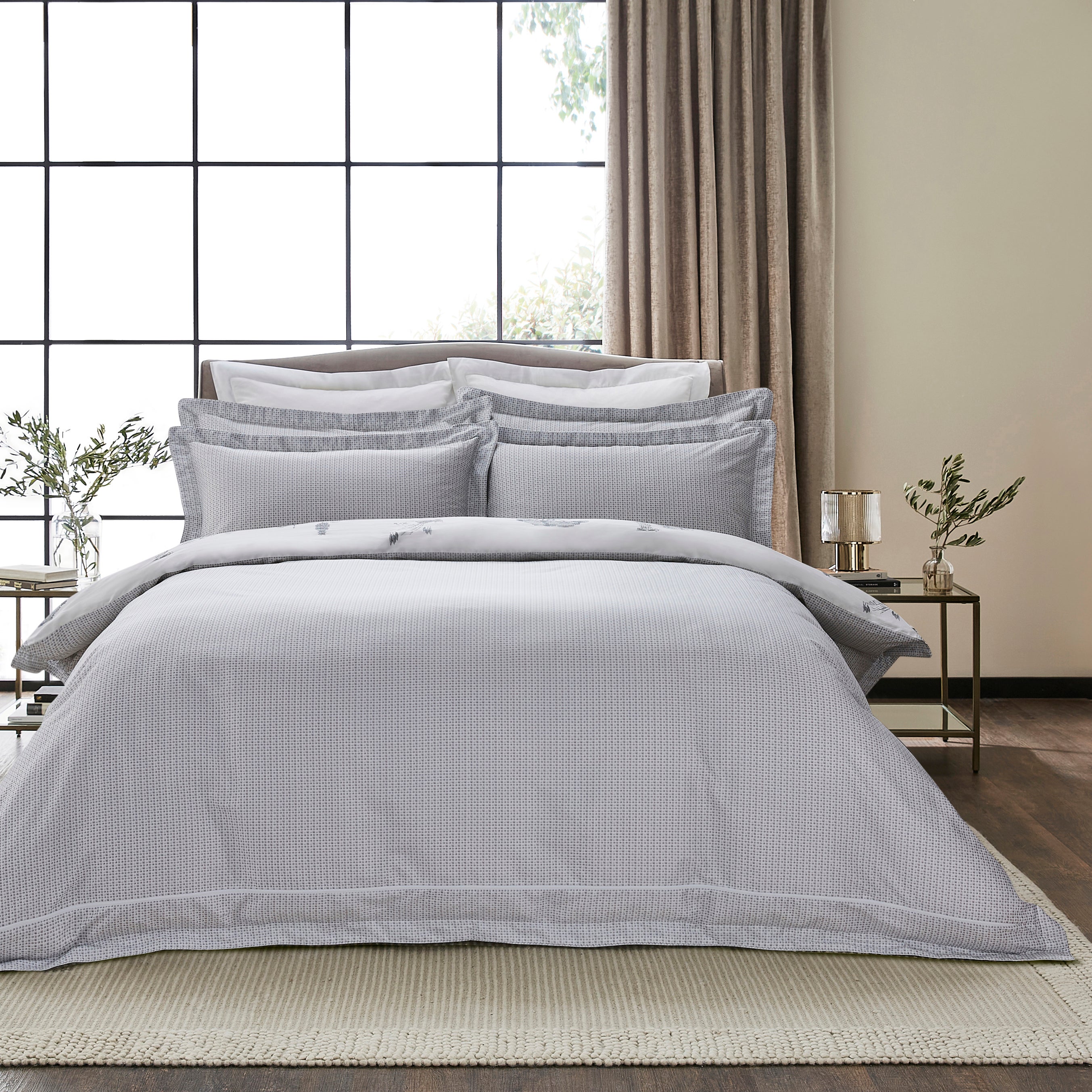 Dorma Pelion Toile Slate Cotton Duvet Cover and Pillowcase Set | Dunelm