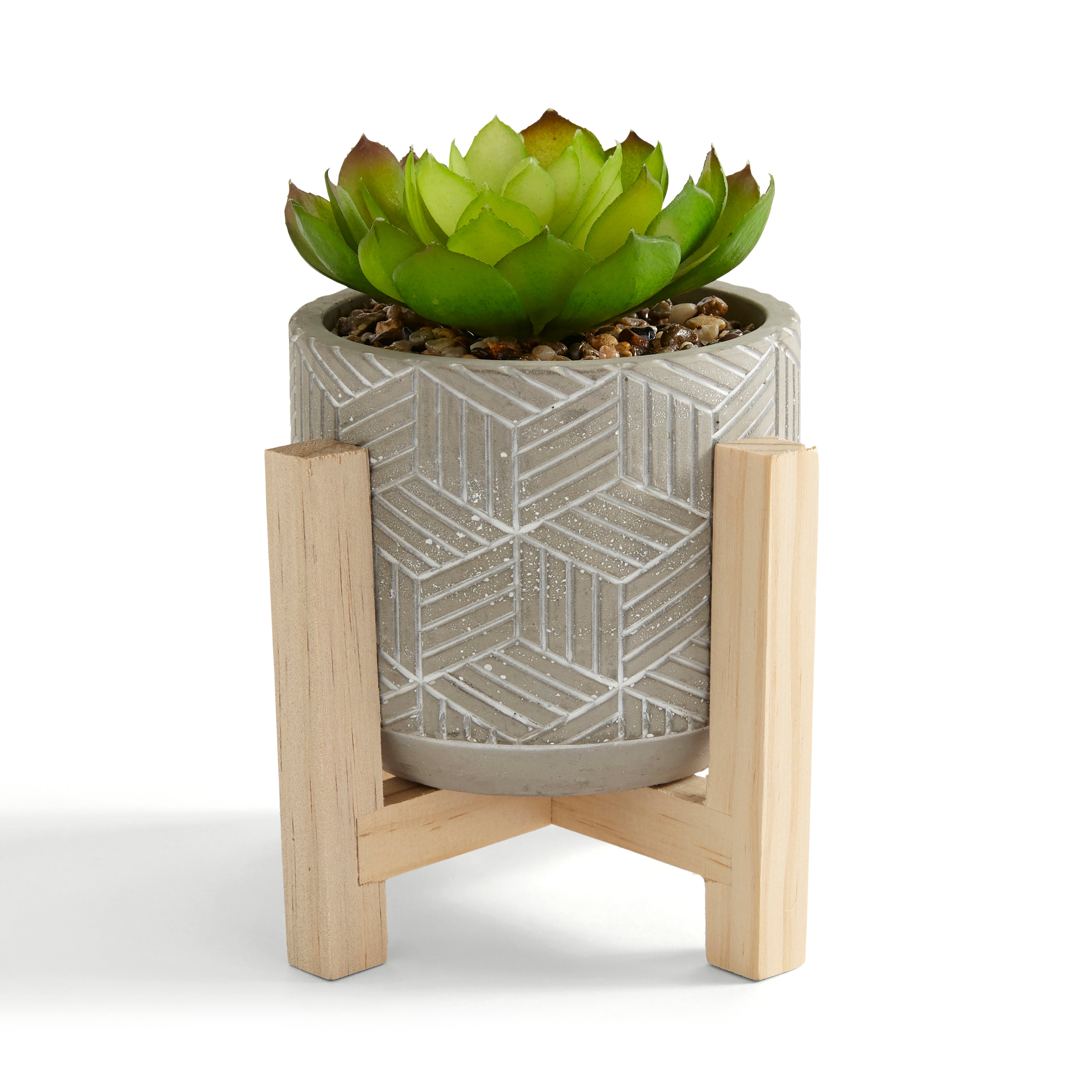 Artificial Succulent In Grey Geometric Footed Plant Pot Green