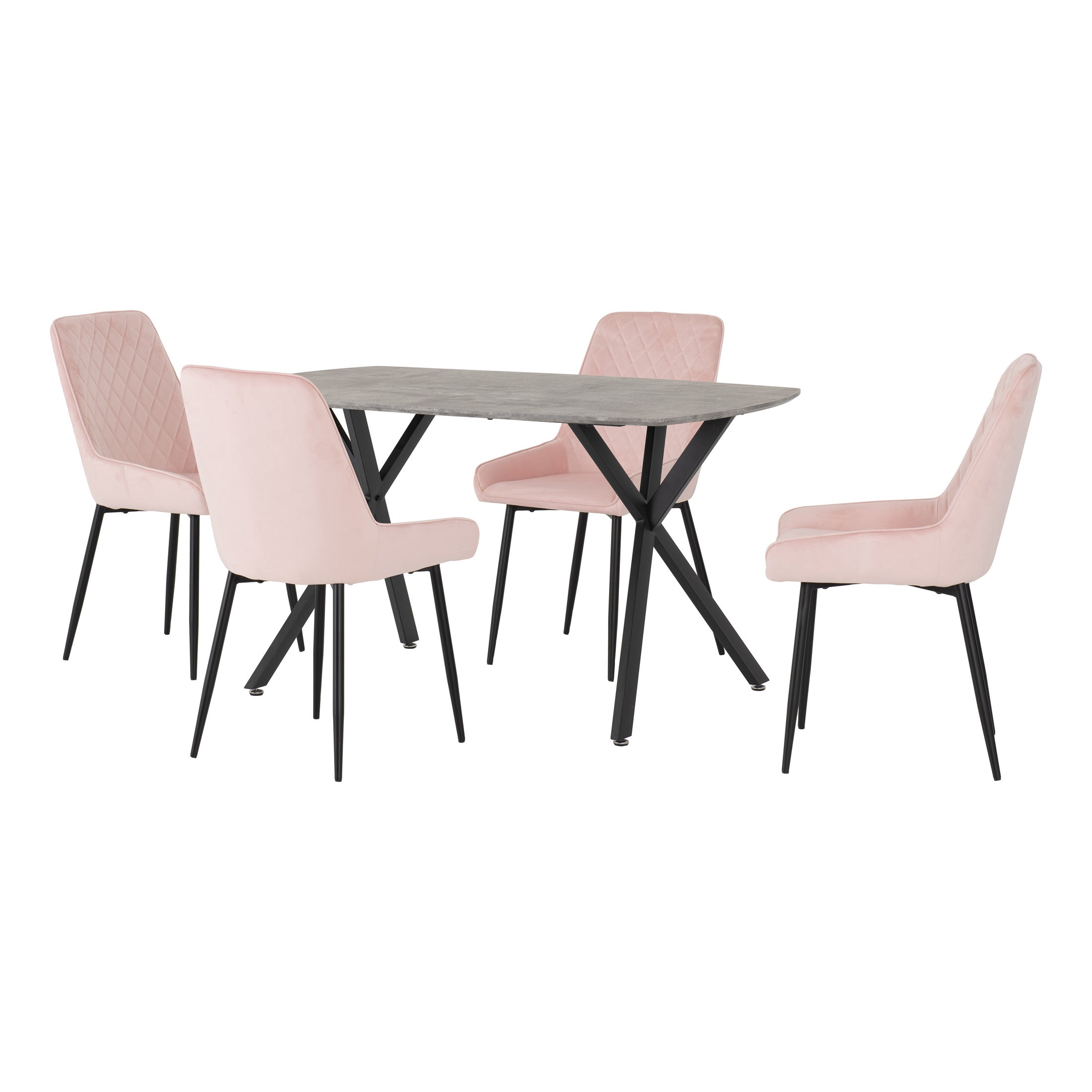 Athens Rectangular Dining Table with 4 Avery Chairs, Concrete Effect Pink