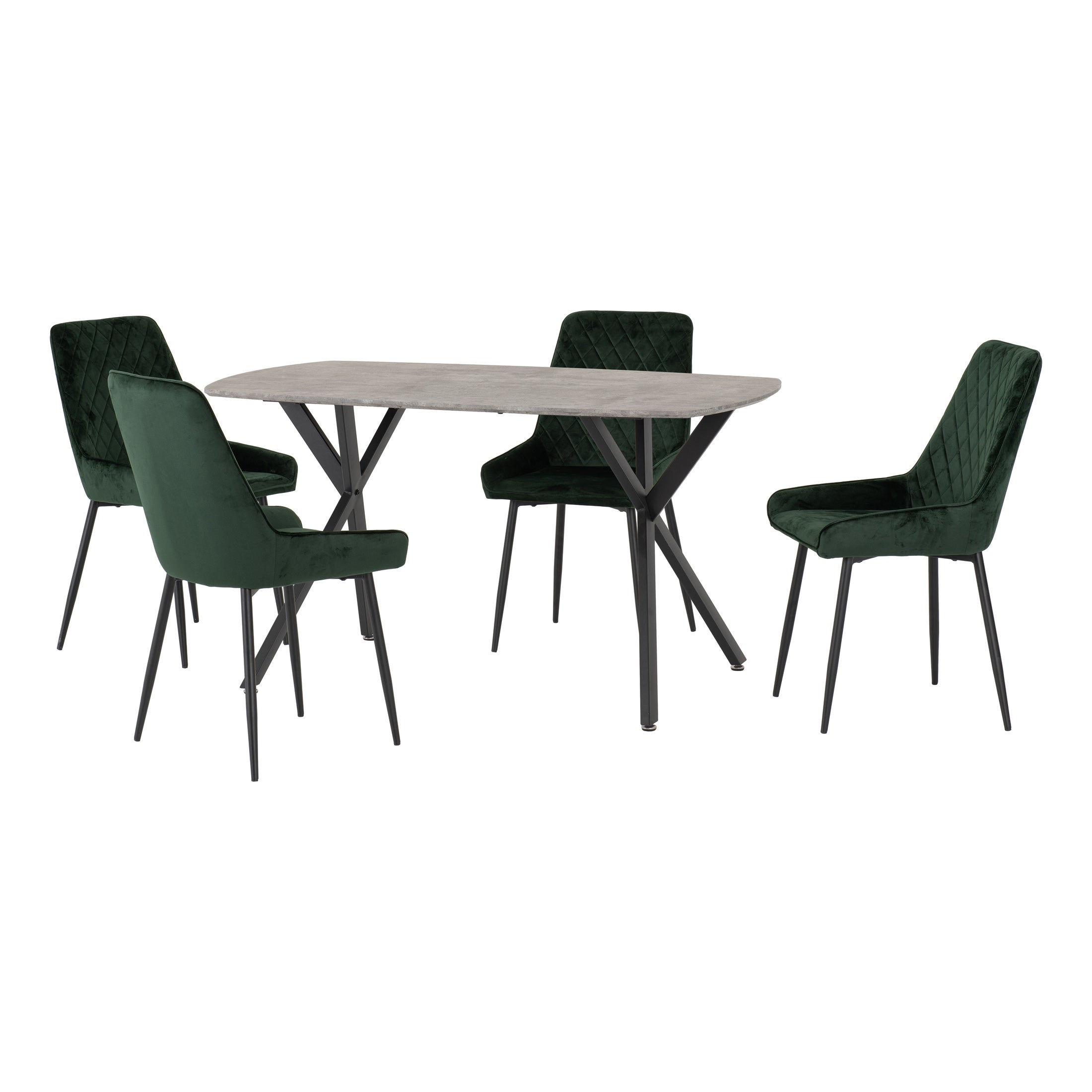 Athens Rectangular Dining Table With 4 Avery Chairs Concrete Effect Green