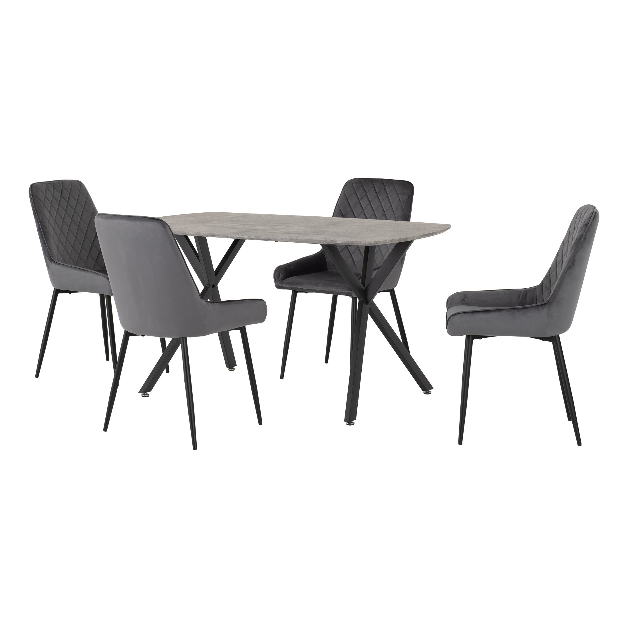 Athens Rectangular Dining Table with 4 Avery Chairs, Concrete Effect Grey