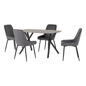 Athens Rectangular Concrete Effect Dining Table with 4 Avery Grey Dining Chairs