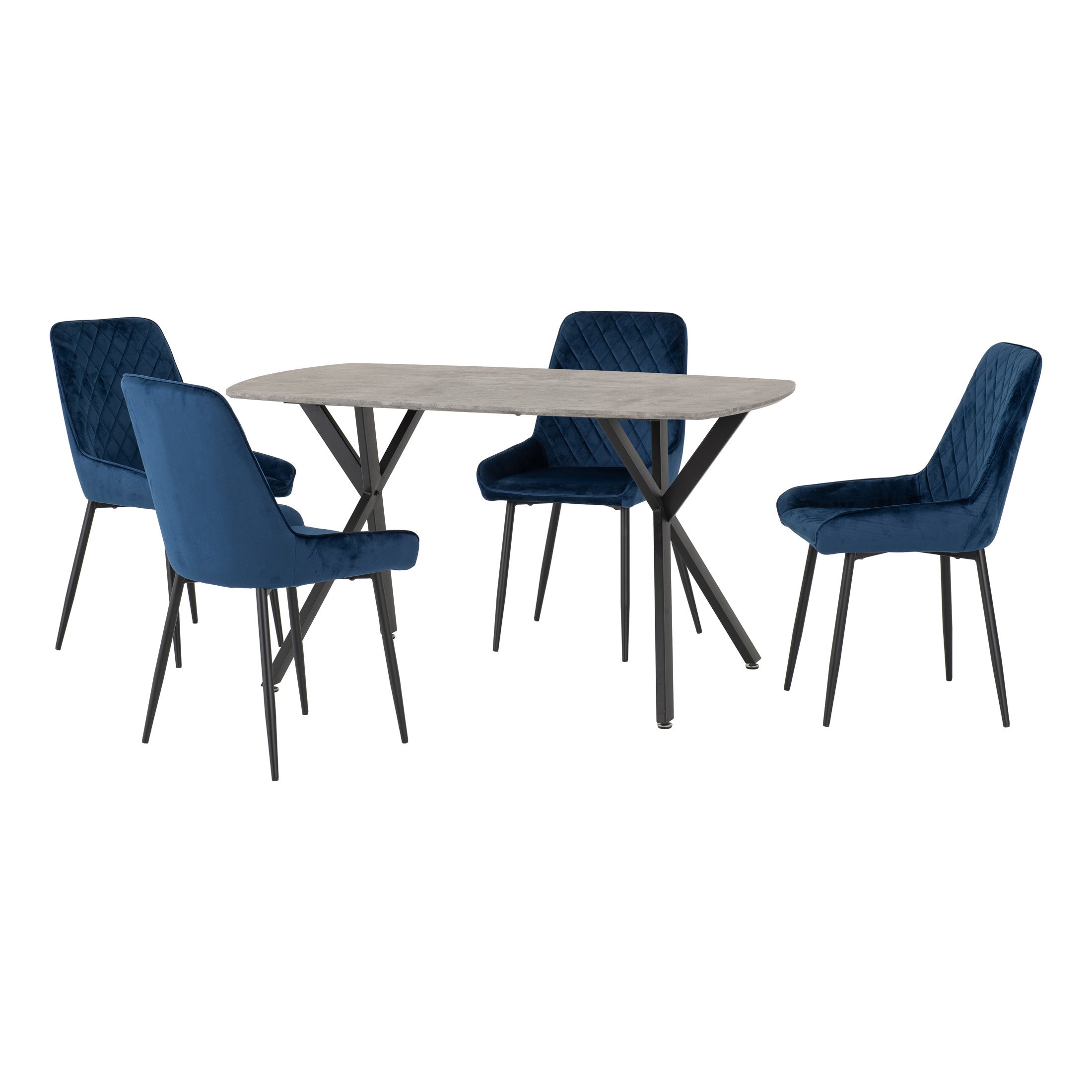 Athens Rectangular Dining Table with 4 Avery Chairs, Concrete Effect Navy Blue