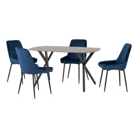 Athens Rectangular Concrete Effect Dining Table with 4 Avery Blue Dining Chairs