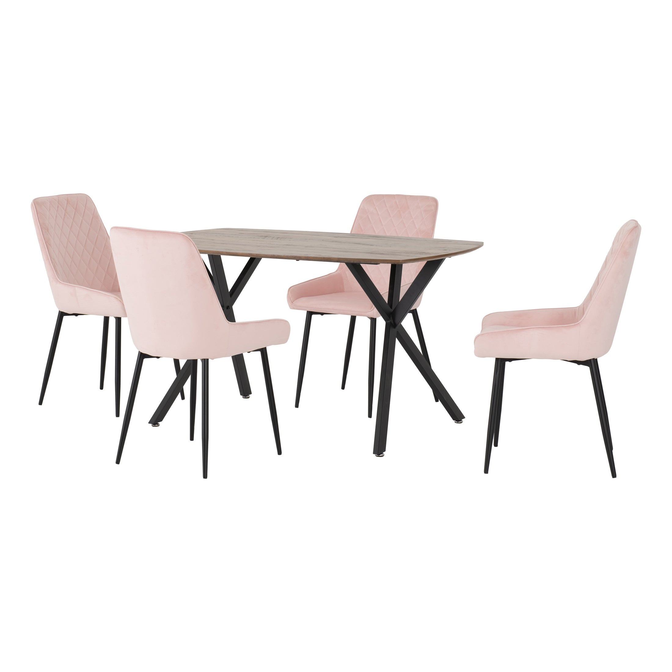 Athens Rectangular Dining Table with 4 Avery Chairs, Oak Effect Pink