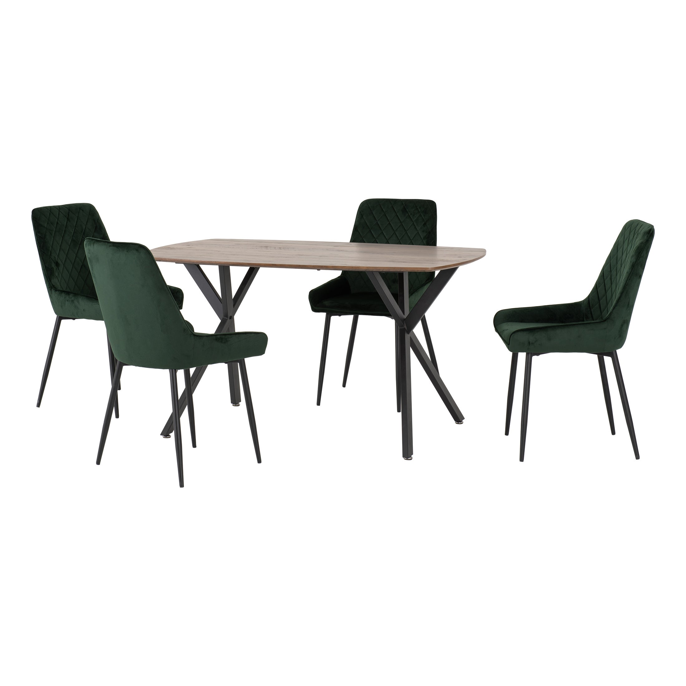 Athens Rectangular Dining Table with 4 Avery Chairs, Oak Effect Green