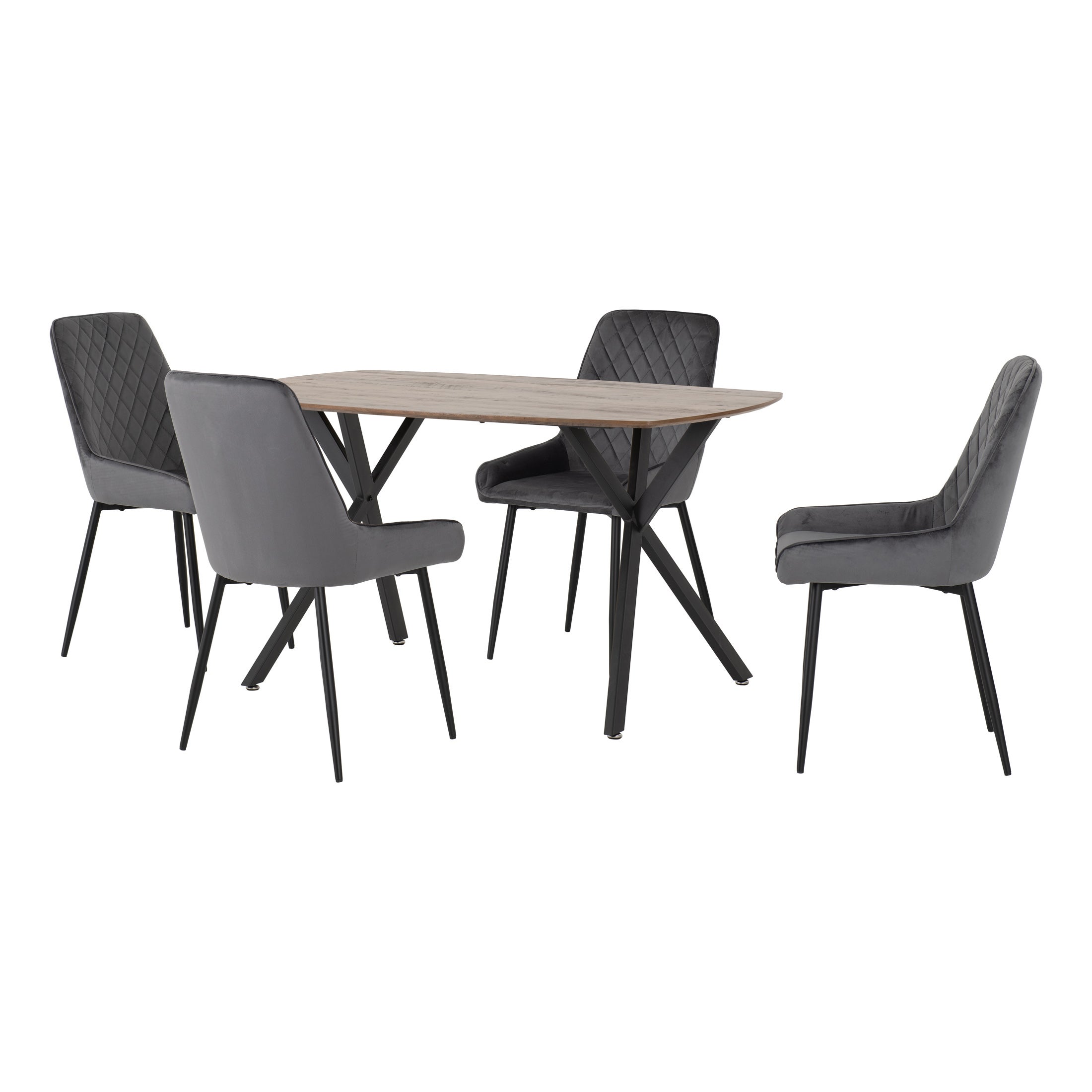 Athens Rectangular Dining Table with 4 Avery Chairs, Oak Effect Grey