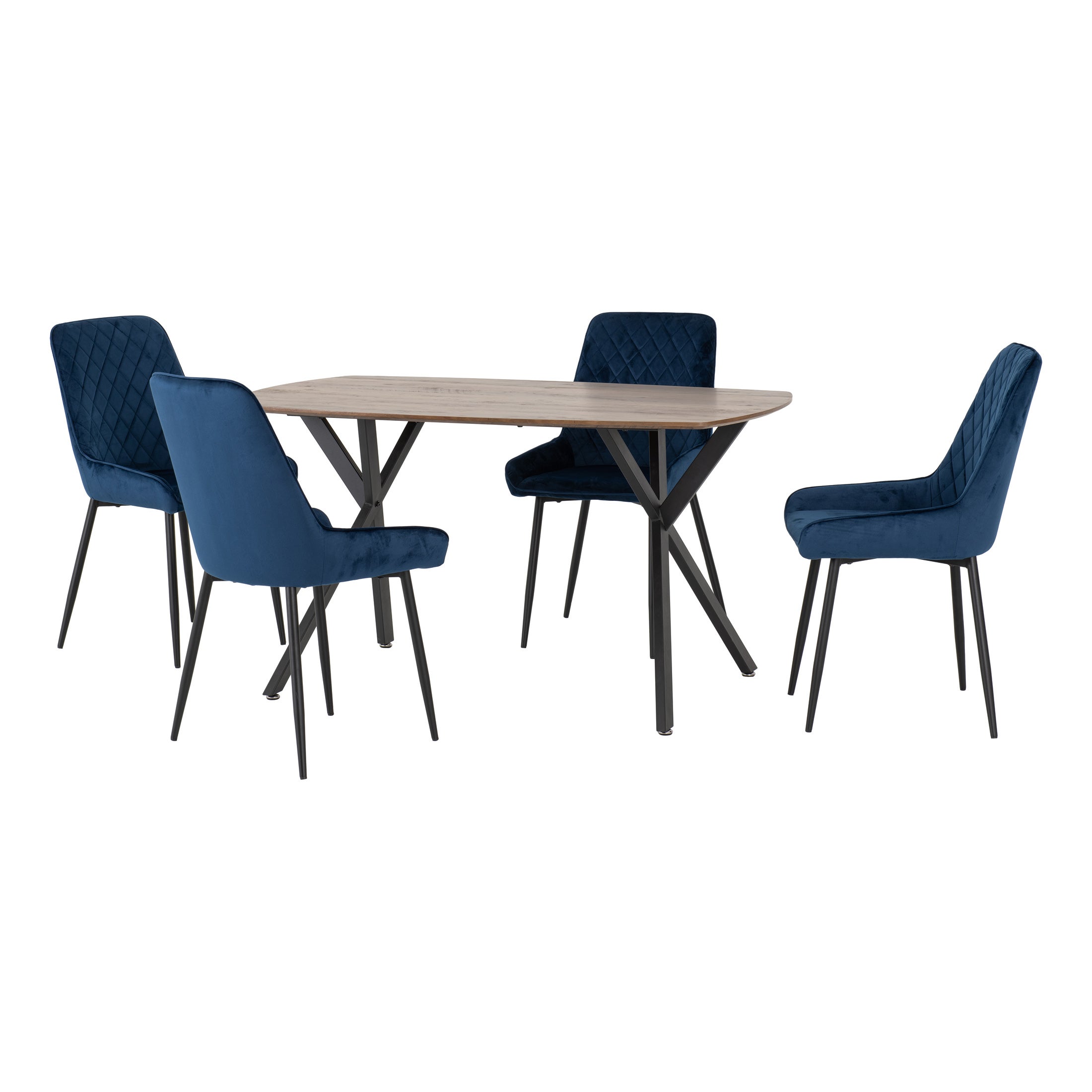 Athens Rectangular Dining Table with 4 Avery Chairs, Oak Effect Navy Blue